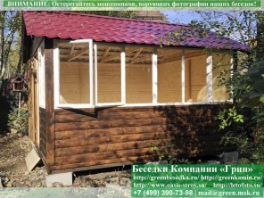 Закрытая застекленная беседка для дачи 3х4. Дорогой вариант. Стенки из блокхауса. Усиленная конструкция крепления стенок