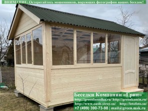 Закрытая застекленная беседка для дачи 3х4. Дорогой вариант. Стенки из имитации бруса. Усиленная конструкция крепления стенок