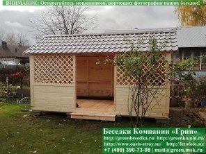 Беседка 'Домик 3х5'. Дорогой вариант. Стенки из имитации бруса. Усиленная конструкция крепления стенок. По углам брус 90х90 мм.