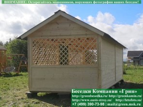 Беседка 'Домик 3х6'. Дорогой вариант. Стенки из имитации бруса. Усиленная конструкция крепления стенок. По углам брус 90х90 мм.