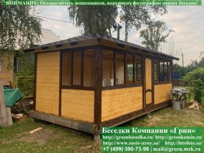 Закрытая застекленная беседка для дачи 3х6. Дорогой вариант. Стенки из имитации бруса. Усиленная конструкция крепления стенок