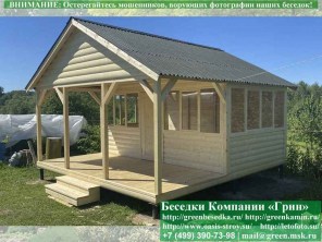 Закрытая застекленная беседка для дачи 3х5. Дорогой вариант. Стенки из блокхауса. Усиленная конструкция крепления стенок