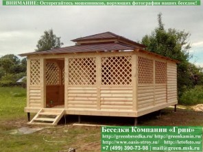 Японская, китайская беседка с хозблоком из блокхауса 5х6. Стойки из брус 90х90 или 140х140 мм.